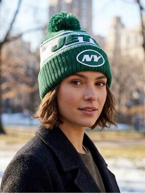 New Era NFL New York Jets Pom Beanie - Green & White
